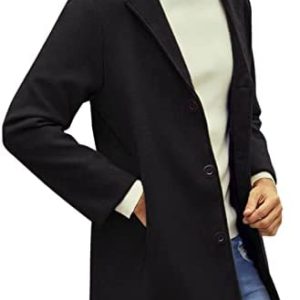 ESIGTZO Mens Casual Warm Solid Fleece Jacket Stand Collar Long Sleeve Zipper Fly Pocket Jacket Coat Men Car Coat Wool