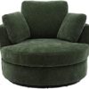 HomSof Accent Barrel Chair and Half 3 Pillows 360 Degree Swivel Round Sofa, Green/Chenille - Image 9