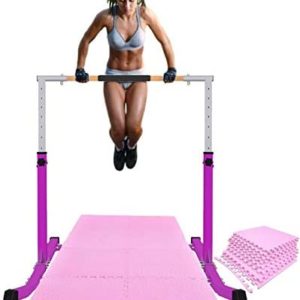 Athletic Bar Expandable Gymnastics Kip Bar Horizontal Bar Professional Junior Gymnastic Training High Asymmetric Bar Height Adjustable 3 to 5 FT, with 8'x'4 EVA Puzzle Mat Tumble HD Curved Legs Purple