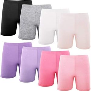 Hollhoff 8 Pack Girls Dance Shorts Bike Shorts Breathable Safety Active Under Dress Shorts for Playgrounds Yoga Gymnastics (4-5T)