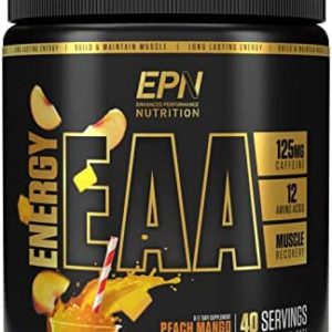 Energy EAA - #1 Rated Essential Amino Acids Powder w/ Green Tea, Caffeine & BCAA | Pre Workout, Muscle Growth & Recovery, Endurance, Hydration (Keto, Vegan, Gluten Free) 40 Servings - Peach Mango