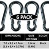 Branded Boards Black & Silver Heavy Duty Bushcraft Zinc-Galvanized Steel Carabiner Spring Snap Clip Link Hooks. 200-400lb Load. 6 Packs, 12 Packs and Variety Packs. - Image 3