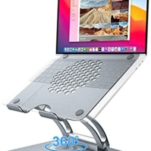 Tounee Swivel Laptop Stand for Desk, Adjustable Computer Stand Laptop Holder with 360° Rotating Base, Ergonomic Laptop Riser Compatible with MacBook, Air, Pro, All Laptop 10-16"-Gray