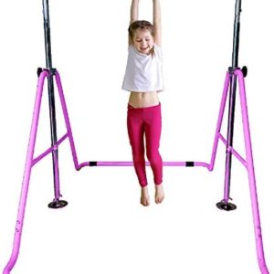 Athletic Bar Expandable Gymnastics Bar Horizontal Kip Bar Junior Training Adjustable Height Jungle Gym Children Folding Training Monkey Bars Climbing Tower Playground Balance Bar Gymnasts Purple