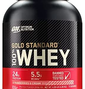 Optimum Nutrition Gold Standard 100% Whey Protein Powder, Strawberry & Cream, 5 Pound (Packaging May Vary)