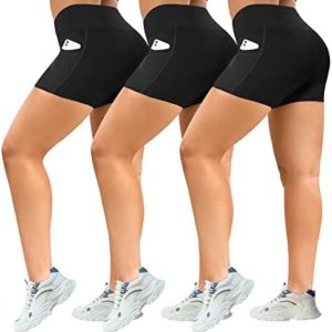 HLTPRO 3 Pack Plus Size Biker Shorts with Pockets for Women - 5" High Waist Soft Spandex Workout Yoga Running Shorts (2X, 3X)