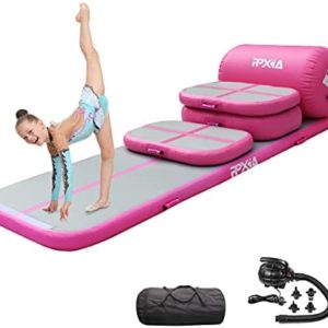 PPXIA Gymnastics Mat Inflatable Tumbling Mat 4 inches Thickness Air Floor Tumble Track Air Track Set with Pump for Training Cheerleading Home Use Beach Park and Water Use
