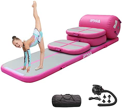 PPXIA Gymnastics Mat Inflatable Tumbling Mat 4 inches Thickness Air Floor Tumble Track Air Track Set with Pump for Training Cheerleading Home Use Beach Park and Water Use