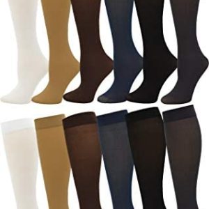 Women’s Trouser Socks, Opaque Stretchy Nylon Knee High, Many Colors, 6 or 12 Pairs