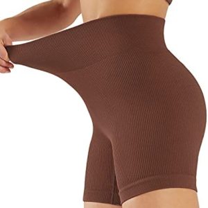 PINKSAVIOR Women's Yoga Shorts Ribbed Seamless Workout High Waist Athletic Gym Shorts Women