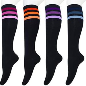Tom & Mary Women’s Knee High Socks, Combed Cotton (86%), Non-Slip, Stretch, Stripe, Soft, Non See Through (Size 5-9)