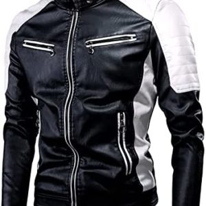 Men's Spring And Autumn Casual Long Sleeve Solid Stand Zipper Leather Jacket Top