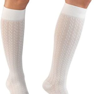 Truform Compression Socks, 15-20 mmHg, Women's Dress Socks, Knee High Over Calf Length, White Cable Knit, Large