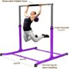 Athletic Bar Expandable Gymnastics Kip Bar Horizontal Bar Professional Junior Gymnastic Training High Asymmetric Bar Height Adjustable 3 to 5 FT, with 8'x'4 EVA Puzzle Mat Tumble HD Curved Legs Purple - Image 3