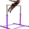 Athletic Bar Expandable Gymnastics Kip Bar Horizontal Bar Professional Junior Gymnastic Training High Asymmetric Bar Height Adjustable 3 to 5 FT, with 8'x'4 EVA Puzzle Mat Tumble HD Curved Legs Purple - Image 5