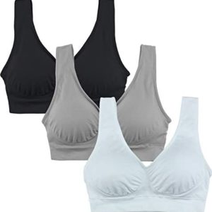 KINYAOYAO 3 Pack Women's Ultimate Comfy Medium Support Seamless Wireless Sports Bra with Removable Pads
