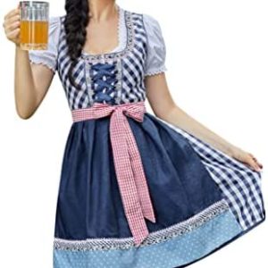 KOJOOIN Women's Oktoberfest Dress 3 Pieces German Dirndl Dress Costumes for Bavarian Carnival Halloween