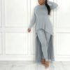 Women Casual 2 Piece Outfit 2 Piece Seamless Long Sleeve Tops High Waist Leggings Long Pant Set Sweatsuits Tracksuits - Image 2