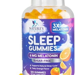Sugar Free Sleep Gummies - Extra Strength 6mg Melatonin, Natural Sleeping Gummy for Adults and Kids, Vegan, Non-GMO, Sleep Vitamin Support Supplement - 120 Gummies