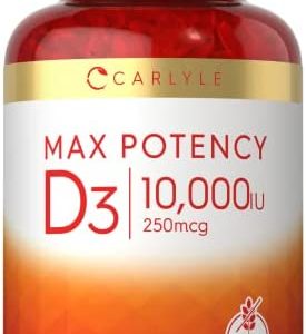 Vitamin D 10000 IU 400 Softgels | Value Size | Max Potency | Non-GMO, Gluten Free Supplement | by Carlyle