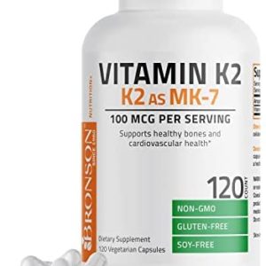 Bronson Vitamin K2 as MK-7 Menaquinone 100 mcg Non-GMO, 120 Capsules