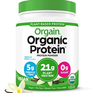 Orgain Organic Vegan Protein Powder, Vanilla Bean - 21g of Plant Based Protein, Low Net Carbs, Non Dairy, Gluten Free, Lactose Free, No Sugar Added, Soy Free, Kosher, 1.02 Pound (Packaging May Vary)