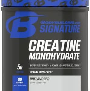 Bodybuilding.com Signature Creatine Monohydrate Powder, Pure Creatine, Muscle Size, Strength, Power, Performance, Recovery, 400 Grams, 80 Servings, Unflavored