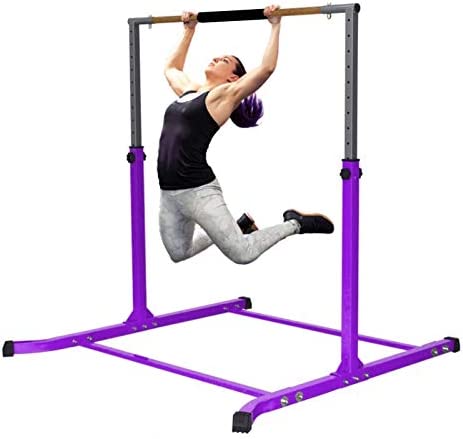 Pro-Gymnastics Gymnastics Kip Bar Horizontal Bar Professional Junior Gymnastic Training High Bar Asymmetric Bar 13 Level Height Adjustable Expandable 3 to 5 FT Cushioned Bar & Curved Legs (Purple)
