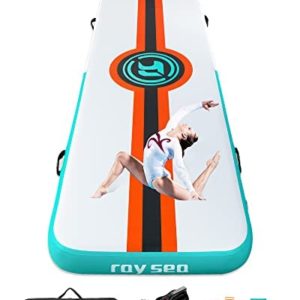 RAYSEA Inflatable Air Gymnastics Track Mat,10ft air tumbling track mat, Inflatable Dock,with Electric Air Pump, for All Skills Home Use/Training/Yoga/Gymnastics/Fitness/Water Sports…