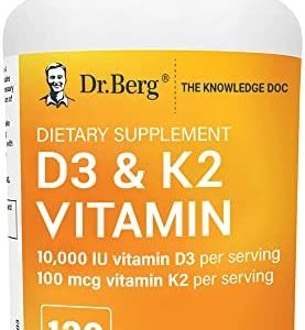 Dr. Berg's Vitamin D3 K2 w/ MCT Oil - Includes 10,000 IU of Vitamin D3, 100 mcg MK7 Vitamin K2, Purified Bile Salts, Zinc & Magnesium for Ultimate Absorption - K2 D3 Vitamin Supplement - 120 Capsule