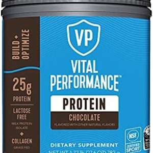 Vital Performance Protein Powder, 25g Lactose-Free Milk Protein Isolate Powder, NSF for Sport Certified, 10g Grass-Fed Collagen Peptides, 8g EAAs, 5g BCAAs, Gluten-Free - Chocolate, 1.72lb