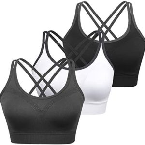 Strappy Women's Sports Bra Cross Back Tops for Running Fitness Removable Padded Workout Yoga Bras