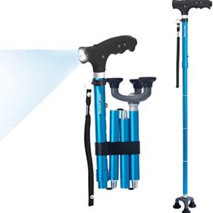 BeneCane Travel Adjustable Folding Canes and Walking Sticks for Men and Women - Led Light and Easy Grip Handle for Arthritis Seniors