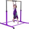 Athletic Bar Expandable Gymnastics Kip Bar Horizontal Bar Professional Junior Gymnastic Training High Asymmetric Bar Height Adjustable 3 to 5 FT, with 8'x'4 EVA Puzzle Mat Tumble HD Curved Legs Purple - Image 4