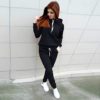 Workout Sets for Women Long Sleeve Hooded Crop Tops Flared Pants Zipper Hoodie Sweatshirt with Pockets - Image 3