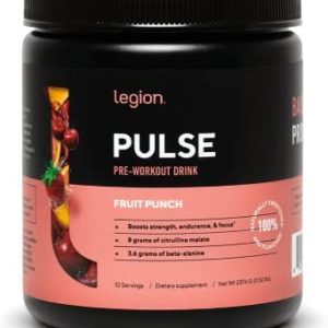 Legion Pulse Pre Workout Supplement - All Natural Nitric Oxide Preworkout Drink to Boost Energy, Creatine Free, Naturally Sweetened, Beta Alanine, Citrulline, Alpha GPC (10 Serving Fruit Punch)