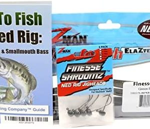 Harmony Fishing Company Ned Rig Kit - Z-Man Finesse T.R.D. 8pk + Finesse Shroomz Jig Heads 5pk (Green Pumpkin) + How to Fish The Ned Rig Guide