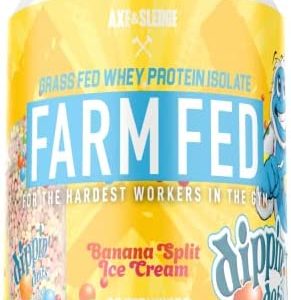 Axe & Sledge Supplements Farm Fed Grass-Fed Whey Protein Isolate, Digestive Enzymes, 22 Grams Protein, 30 Servings (Dippin' Dots Banana Split Ice Cream)