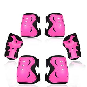 eNilecor Knee Pads for Kids, Kids Knee and Elbow Pads Protective Gear Set with Wrist Guard for Roller Skating Skateboard Skating Cycling Bike Rollerblading Scooter for kids 8-14( Hot Pink/Black, M)