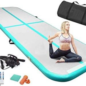 EDOSTORY Inflatable Air Gymnastics Mat 10ft/13ft/16ft/20ft Training Mats 4 inches thick Gymnastics Tracks for Home /Training/Cheerleading/Yoga/Water Sports with 600W Electric Pump