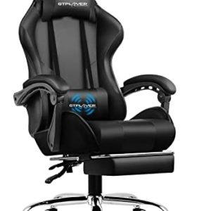 GTPLAYER Gaming Chair, Computer Chair with Footrest and Lumbar Support, Height Adjustable Gaming Chair with 360°-Swivel Seat and Headrest for Office or Gaming (Black)
