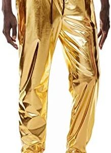 LucMatton Mens Metallic Shiny Jogger Sweatpants Disco Party Elastic Trousers