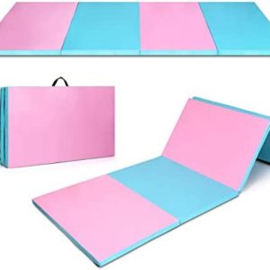 Giantex 4'x10'x2'' Gymnastics Mat, Anti-Tear Folding Gymnastics Exercise Mats w/Carrying Handles, Hook and Loop Fastener, Lightweight Gymnastics Panel Mat, Tumbling Mat for Stretching, Aerobics