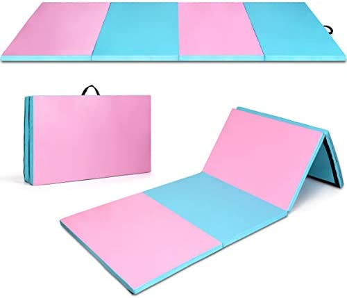 Giantex 4'x10'x2'' Gymnastics Mat, Anti-Tear Folding Gymnastics Exercise Mats w/Carrying Handles, Hook and Loop Fastener, Lightweight Gymnastics Panel Mat, Tumbling Mat for Stretching, Aerobics
