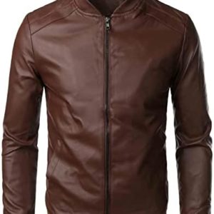 Male Autumn and Winter Solid Color Leather Jacket Warm Coat Jacket Stand Collar Long Sleeve Pocket Fashion Coat