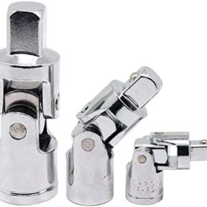 GDFYMI Universal Joint Socket, Swivel Socket Adapter Set, 1/2", 3/8", 1/4" Drive Socket Set, Flexible Socket Extension, Drive U-Joints Impact Adapter, Cr-V, Bendable Universal Socket Adapter (3 Pcs)