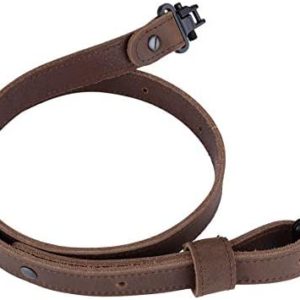 Raiseek Buffalo Hide Leather Rifle Gun Sling with Mil-Spec Swivels,Crazy Horse Brown Stitch,1" Wide Black Screws