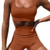 Ribbed Workout Sets for Women 2 Piece Gym Outfits Crop Tops High Waist Running Shorts Yoga Activewear - Image 5