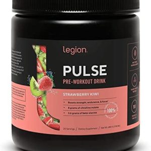 Legion Pulse Pre Workout Supplement - All Natural Nitric Oxide Preworkout Drink to Boost Energy, Creatine Free, Naturally Sweetened, Beta Alanine, Citrulline, Alpha GPC (Strawberry Kiwi)