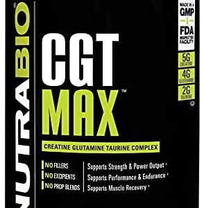 NutraBio CGT-MAX Powder- Creatine, Glutamine and Taurine to Support Muscle Recovery and Strength - 40 Servings - Unflavored